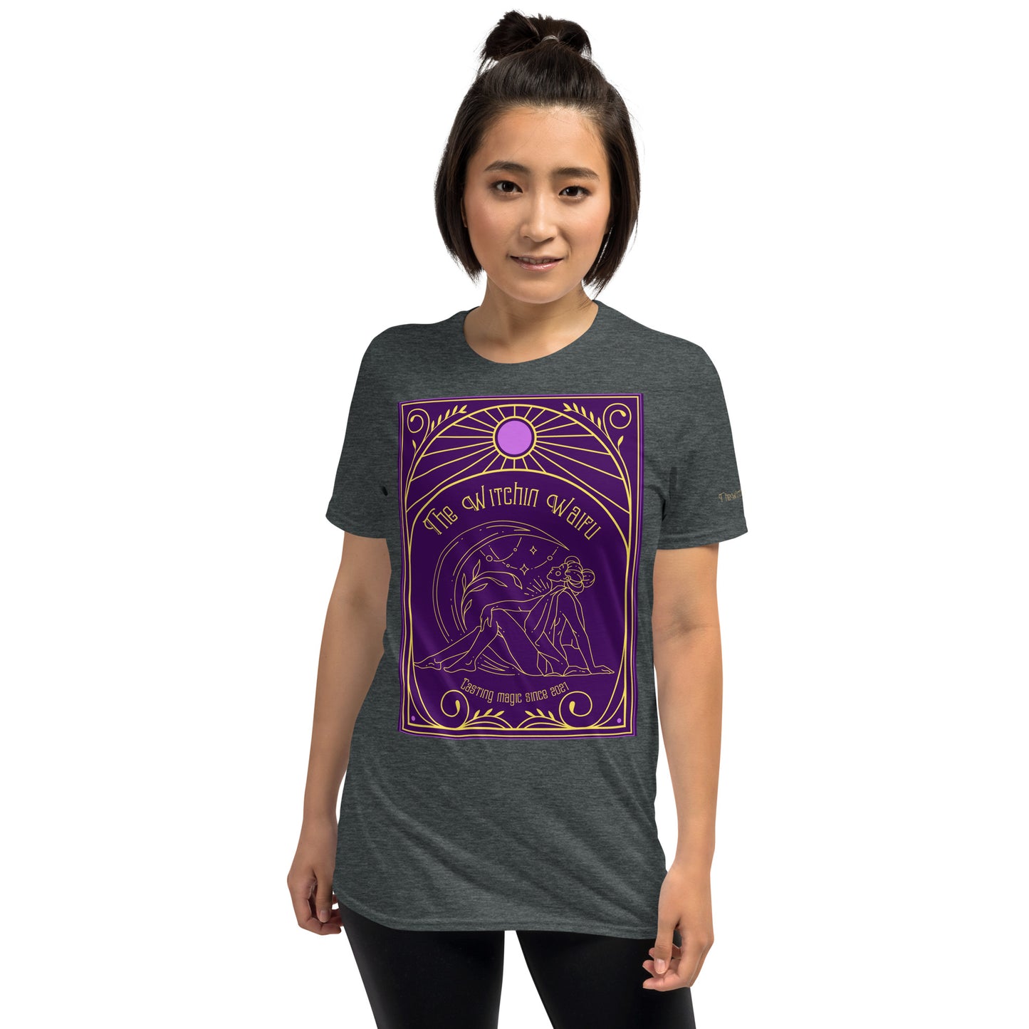Witchin Waifu Tarot Card Short-Sleeve Unisex T-ShirtYou've now found the staple t-shirt of your wardrobe. It's made of 100% ring-spun cotton and is soft and comfy. The double stitching on the neckline and sleeves add Witchin Waifu