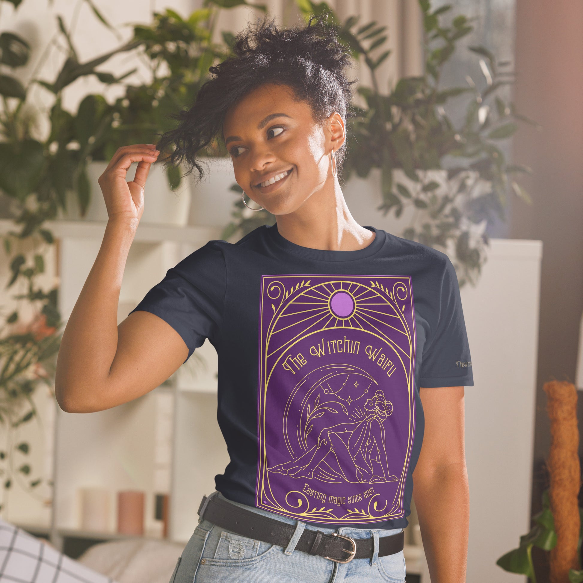Witchin Waifu Tarot Card Short-Sleeve Unisex T-ShirtYou've now found the staple t-shirt of your wardrobe. It's made of 100% ring-spun cotton and is soft and comfy. The double stitching on the neckline and sleeves add Witchin Waifu