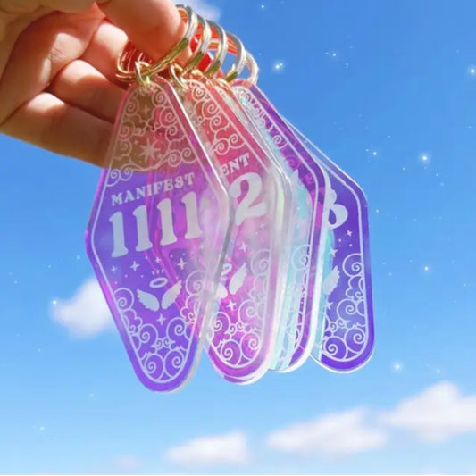 Angel Number Hotel KeychainUnlock your luck with an Angel Number Hotel Keychain! With an iridescent beaded loop and five unique angel numbers to choose from - 1111, 222, 444, 777, and 888 - thWitchin Waifu