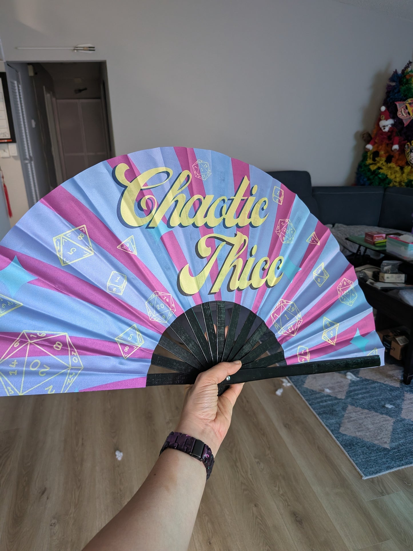 Chaotic Thicc DnD  13" Silk and Bamboo Fan