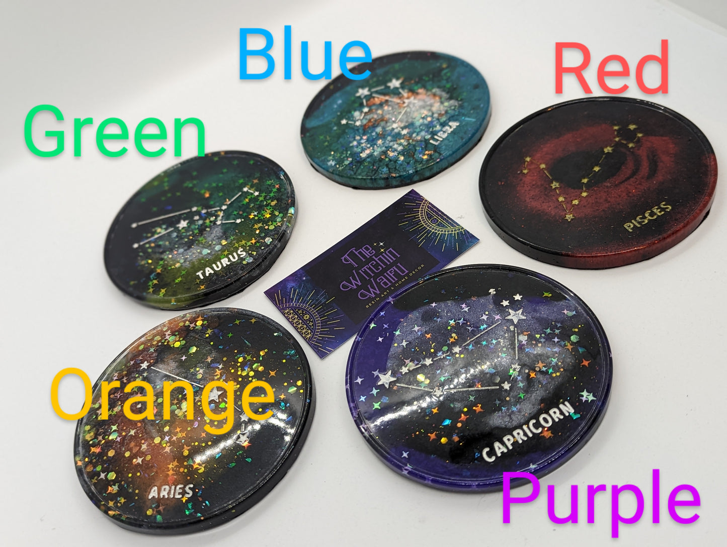 Zodiac CoastersHey baby what's your sign? Well whatever it is you definitely need to show it off with these custom zodiac coasters. Each coaster is uniquely poured to reflect the HWitchin Waifu