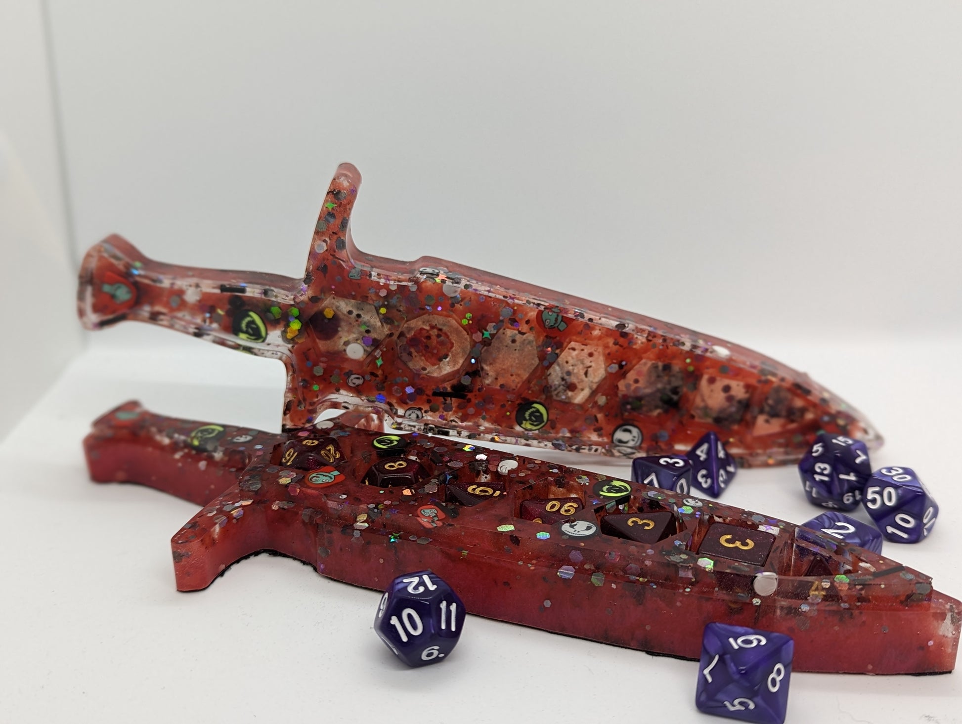 Dice Holder DaggerROLLIN! ROLLIN! ROLLIN ON THE RIVER! Or rather rolling at your DM table... with these custom ordered dice holder daggers. This sharp stabby comes complete with balanWitchin Waifu
